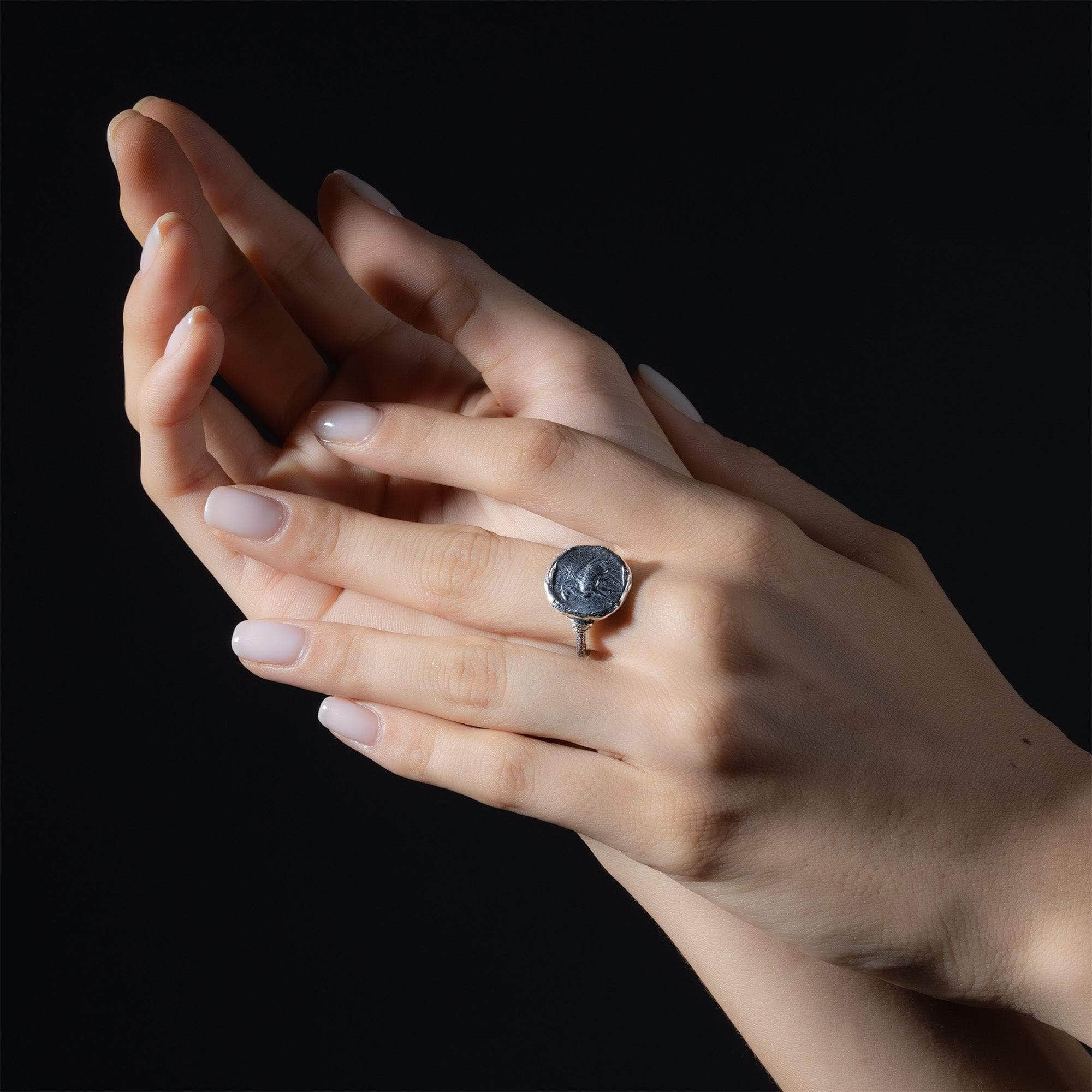 Oxidized 925 Silver Ring with Ancient Nativity Seal Engraving