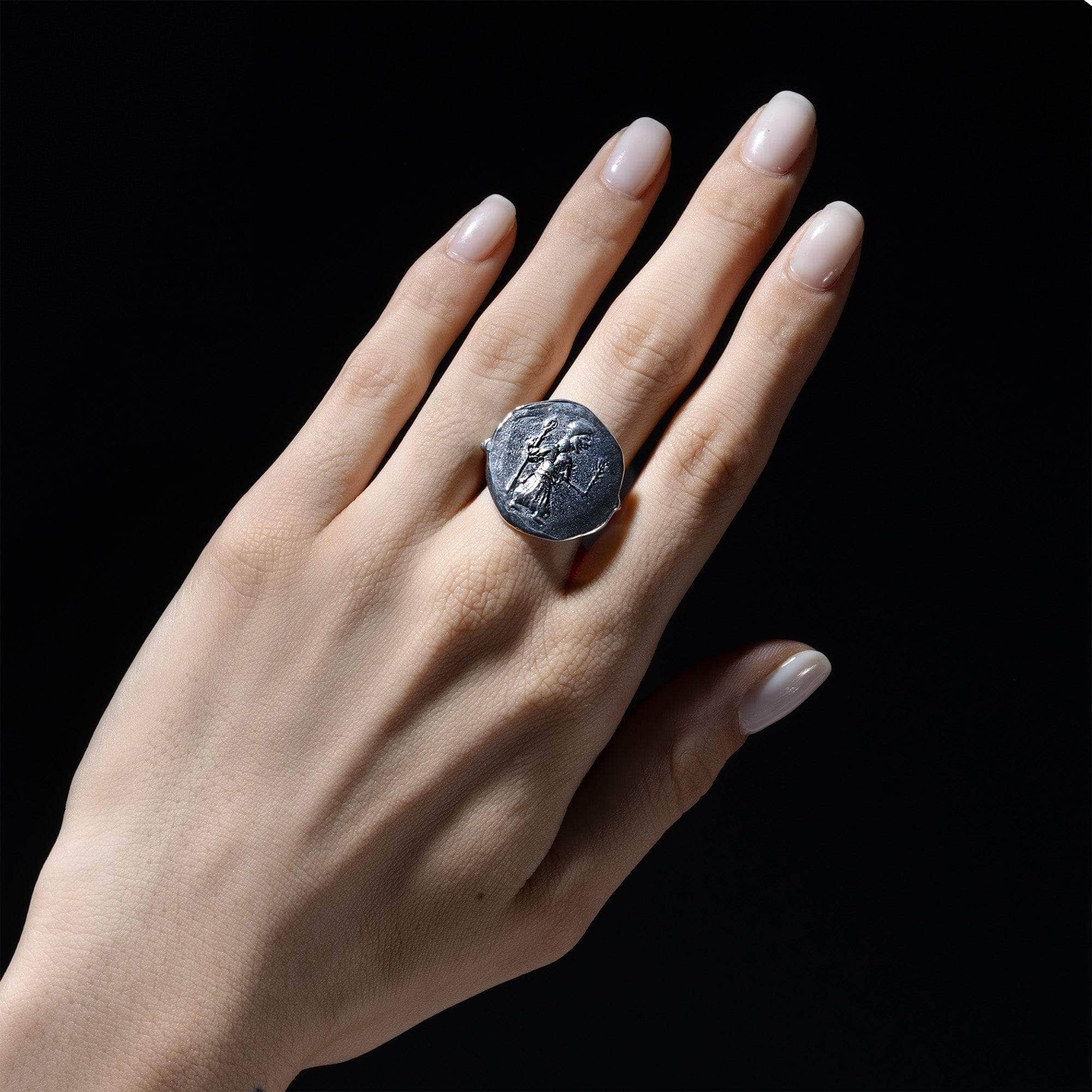 Oxidized 925 Silver Ring with Ancient Warrior Seal