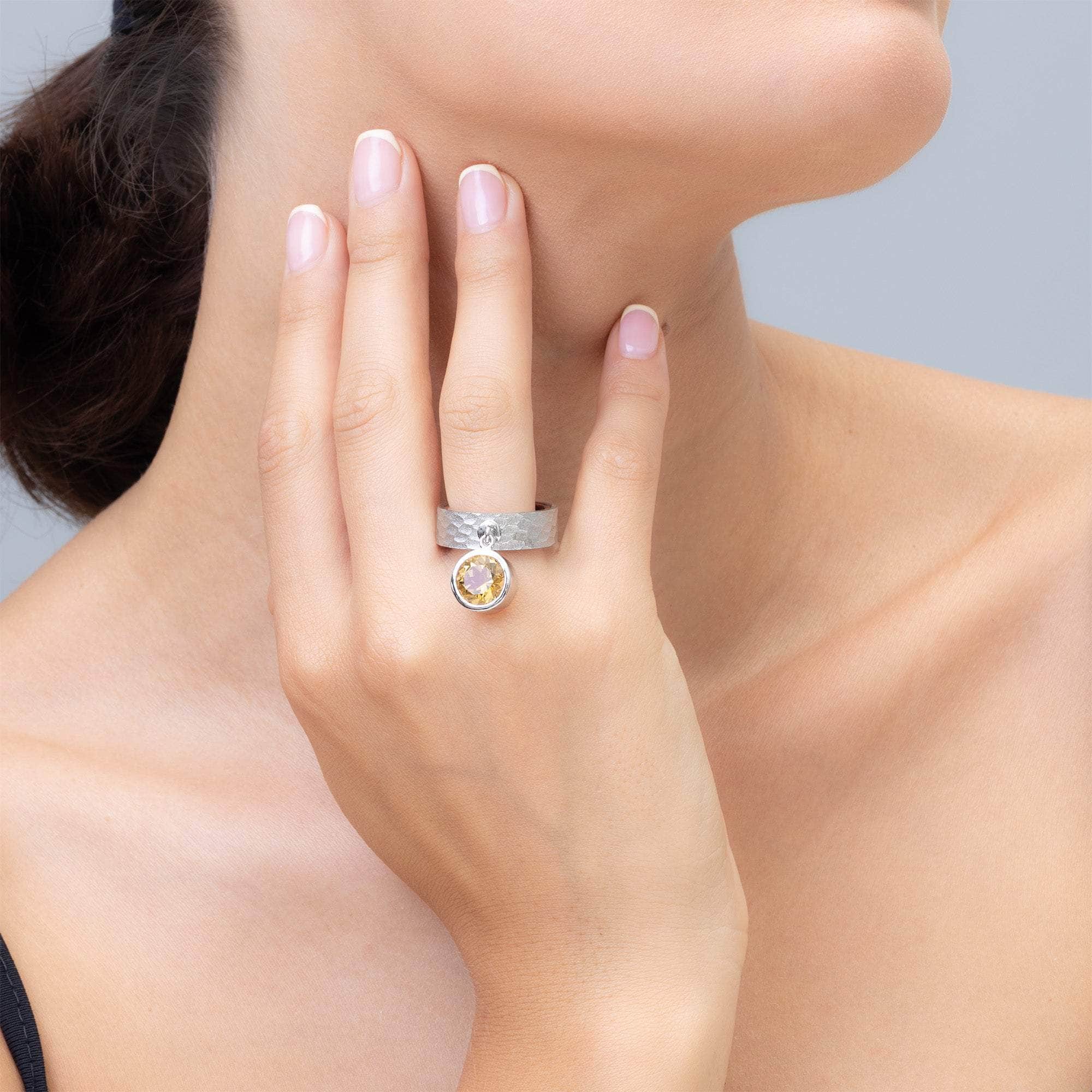 Peri Handmade Sterling Silver & Rosewood Ring with Natural Oval Citrine