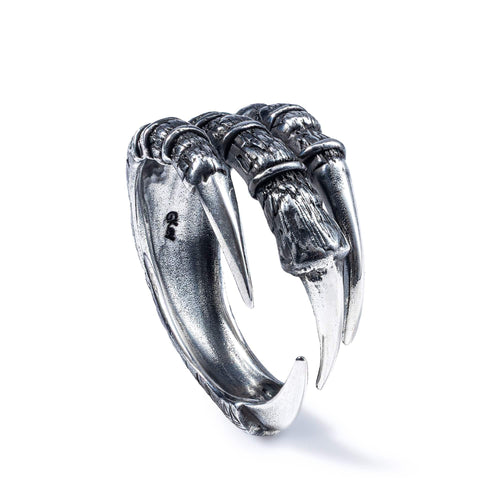 Phalanx Rugged Silver Ring with Claw-Like Structure