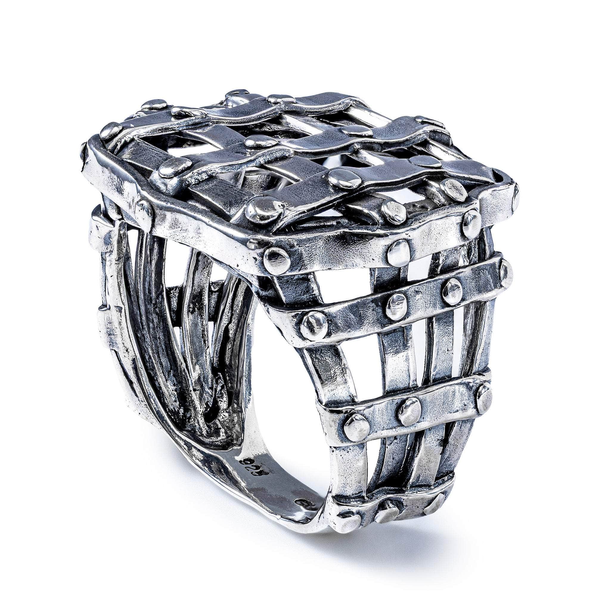Plumetis Oxidized 925 Silver Ring with Woven Straw-Like Texture