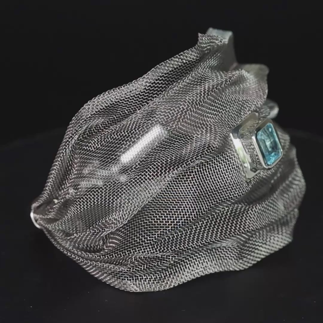 Imge Limited Edition Silver & Titanium Mesh Bracelet with Blue Topaz