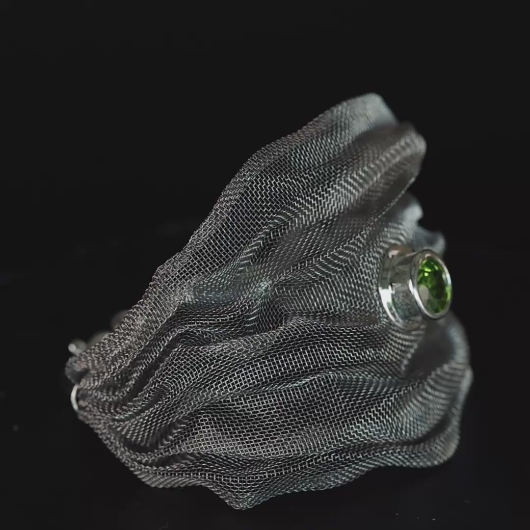 Hada Limited Edition Silver & Titanium Mesh Bracelet with Natural Peridot