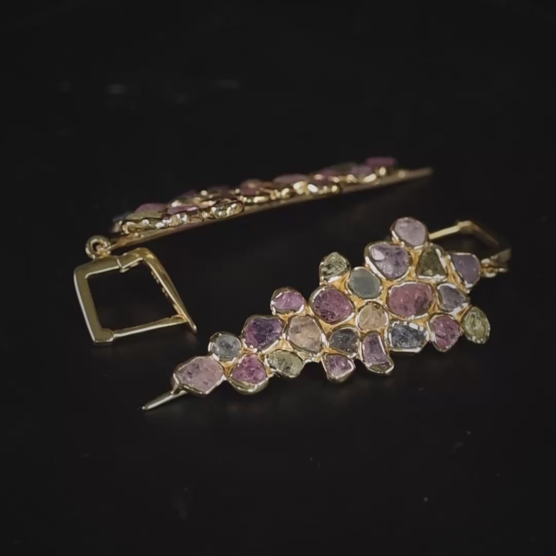 Tarina Handcrafted Earrings with Raw Fancy Sapphire & White Zircon in 14K Gold Plated Silver