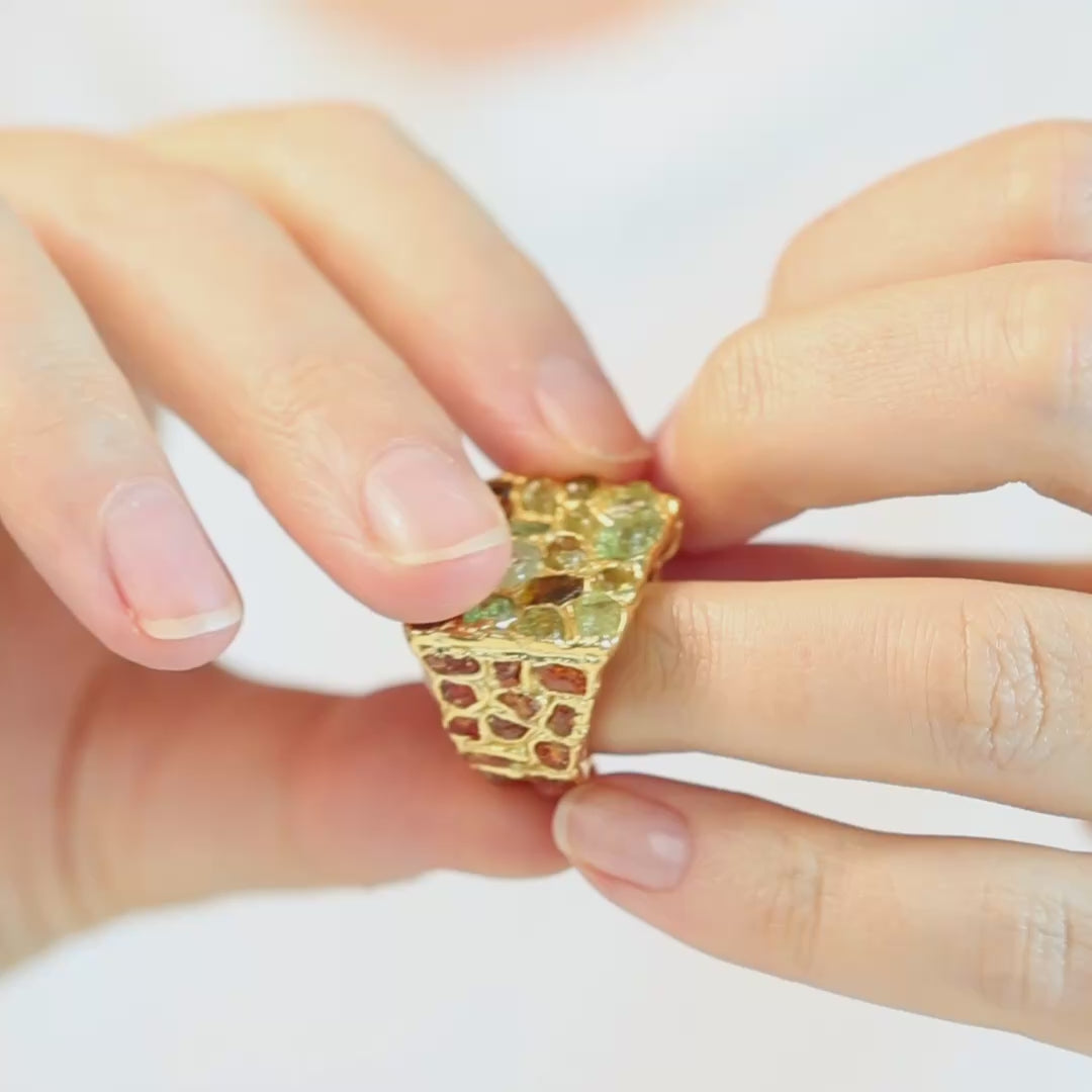 Eris Singular Design Gold Plated Silver Signet Ring with Spessartine & Mali Garnet
