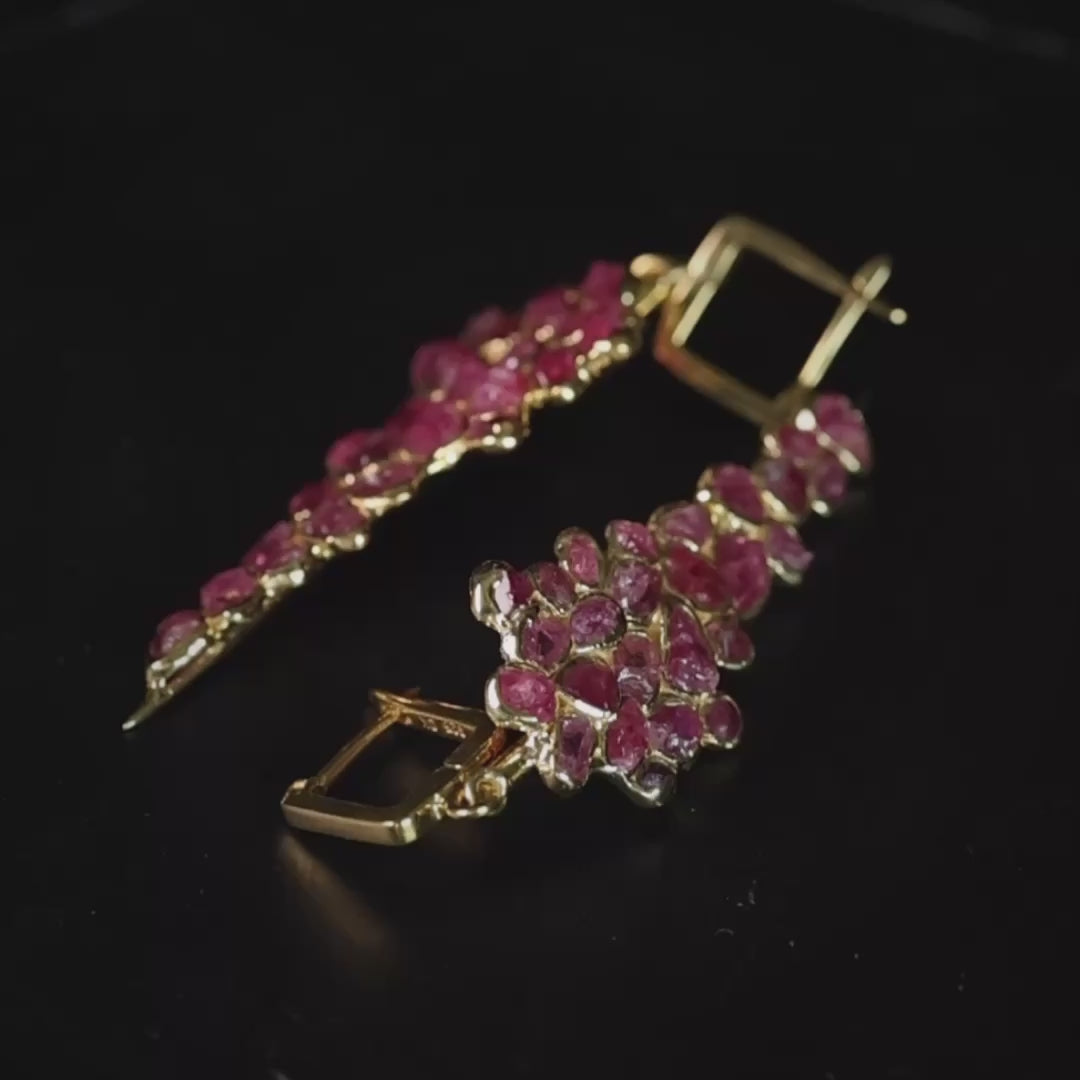 Tarina Handcrafted Earrings with Raw Pink Spinel in 14K Gold Plated Sterling Silver