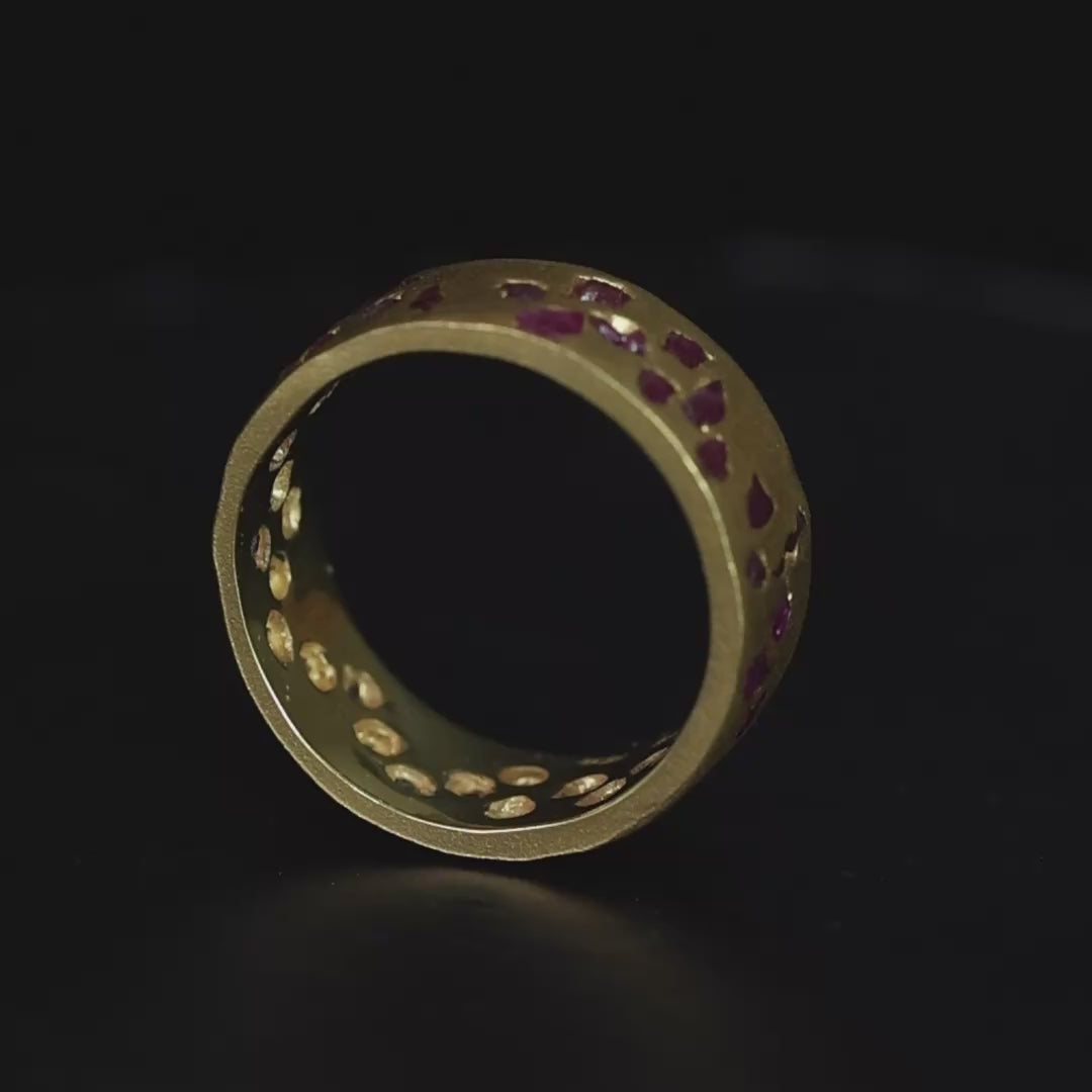 Pyra Barrel Ring with Raw Ruby Fused into the 14K Gold Plated Sterling Silver Band