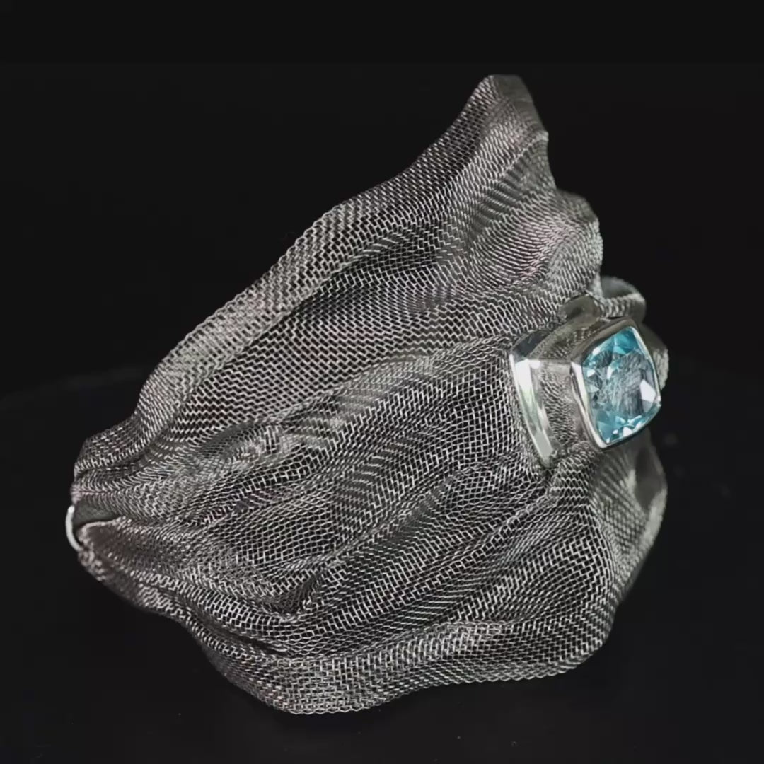 Ami Limited Edition Silver & Titanium Mesh Bracelet with Princess Cut Blue Topaz