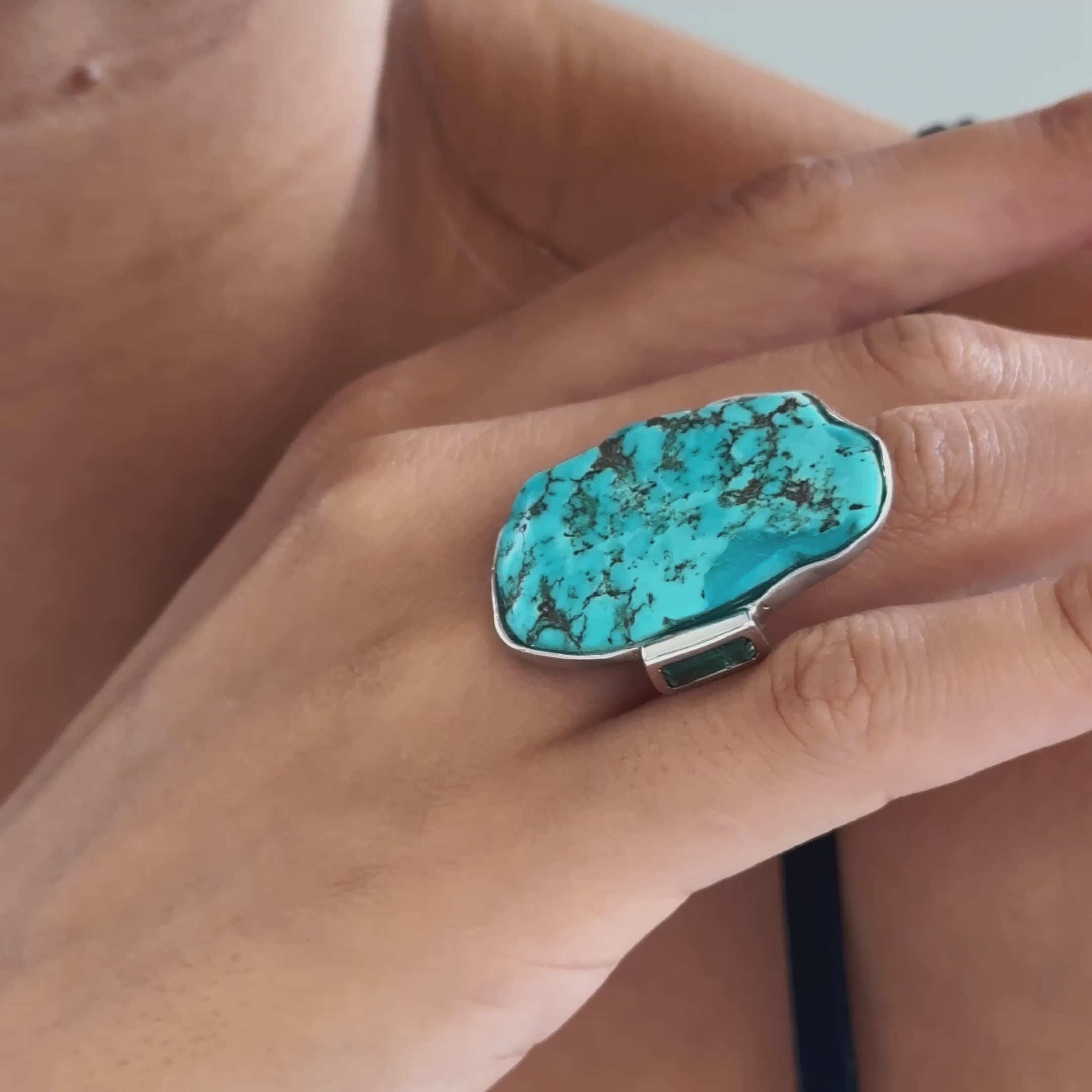 Meri Rough Turquoise and Tourmaline Ring