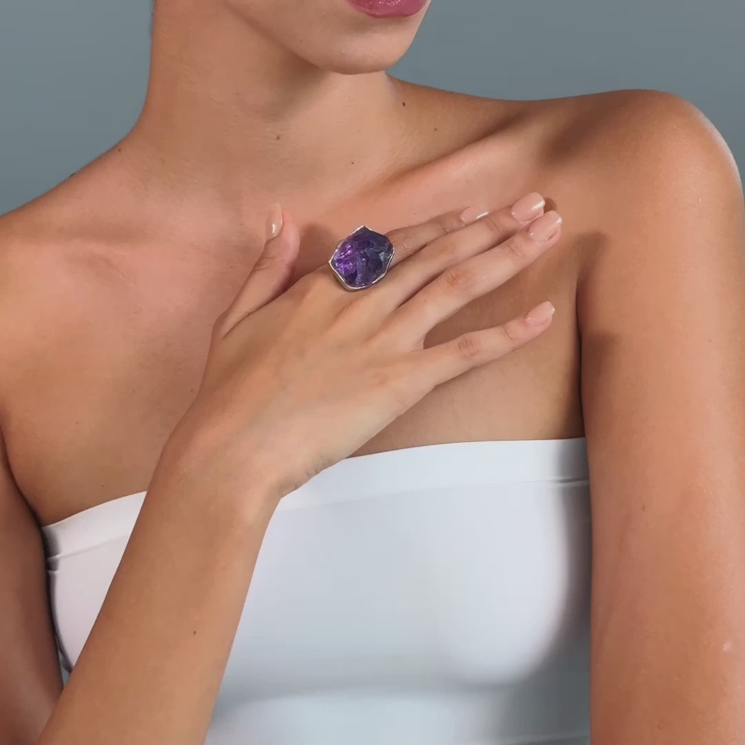 Antares Rough Amethyst and Sapphire Ring