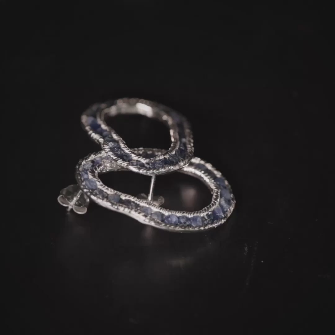Arven Anti-Tarnish Plated Silver Designer Earrings with Raw Blue Sapphire