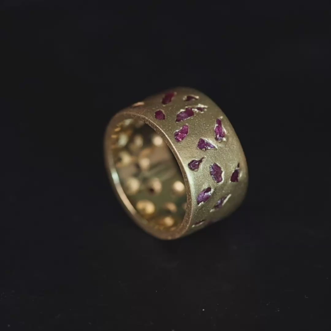 Carisa Limited Edition Barrel Ring with Raw Ruby in 14K Gold Plated Sterling Silver