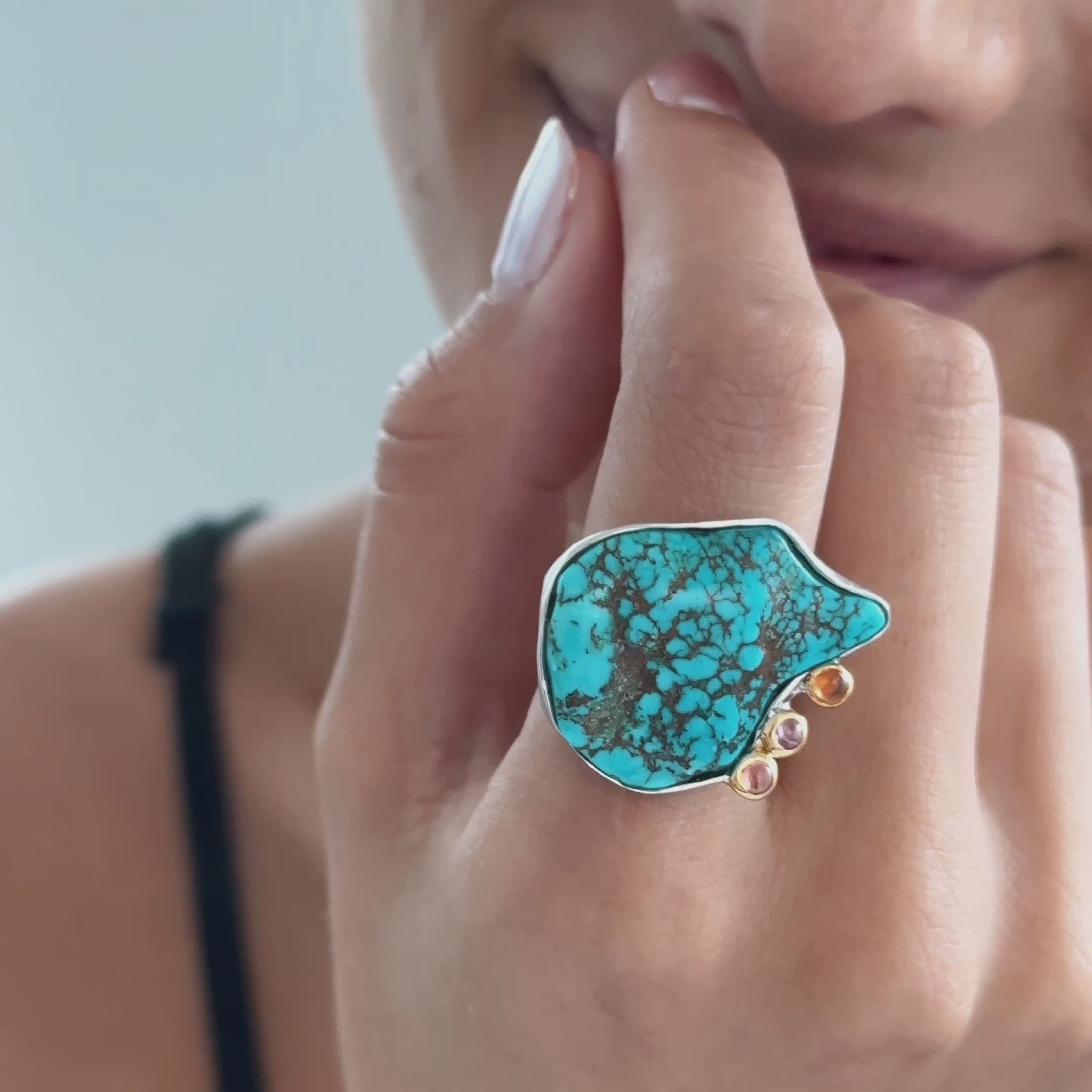 Aakash Rough Turquoise and Sapphire Ring