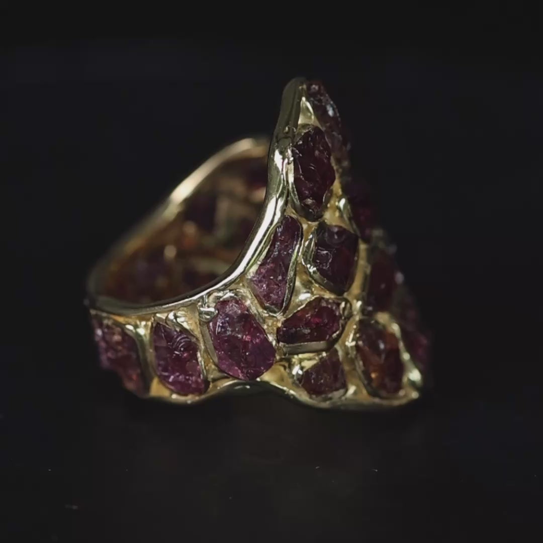 Kelea Handcrafted Ring with Rough Pyrope Garnet in 14K Gold Plated Silver