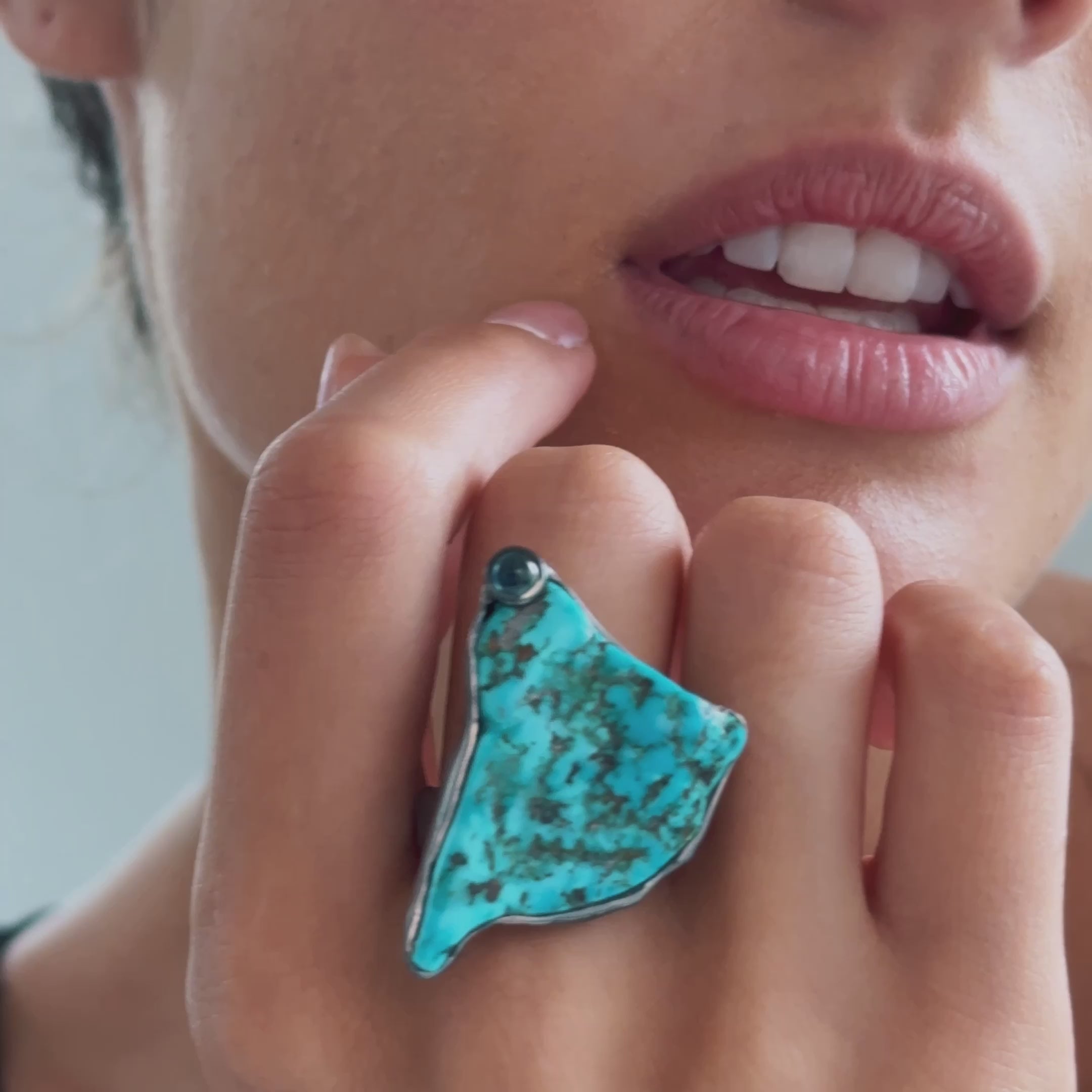 Kaiy Rough Turquoise and Sapphire Ring