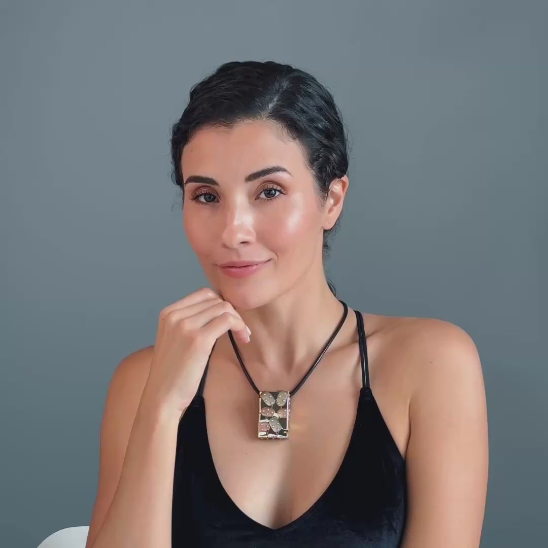 Tessera Unisex Rosewood Pendant Wrapped in 3-Tone 14K Gold Patches