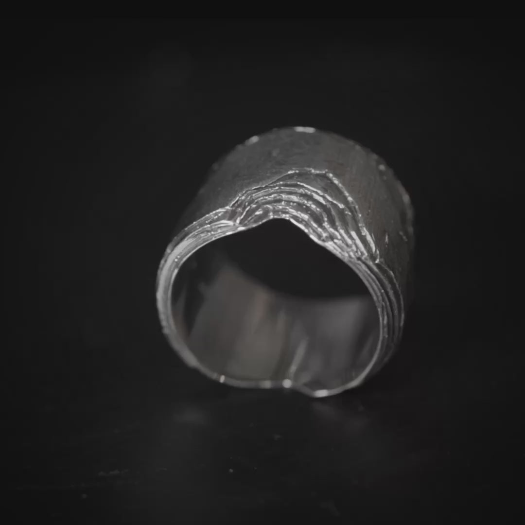 Inari Unisex Oxidized 925 Sterling Silver Wide Layered Ring