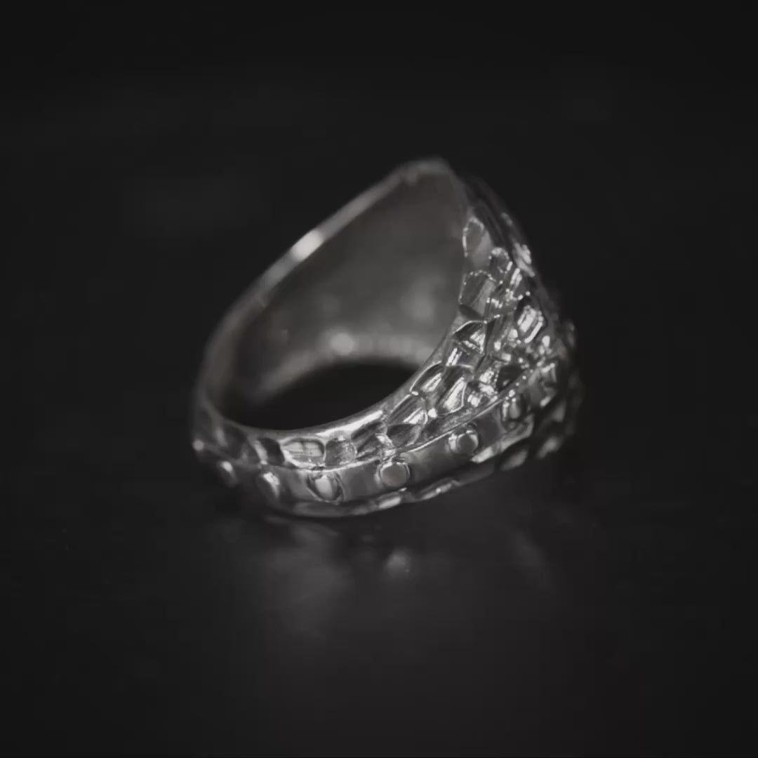 Ferox Oxidized 925 Sterling Silver Signet Ring with Skull Design