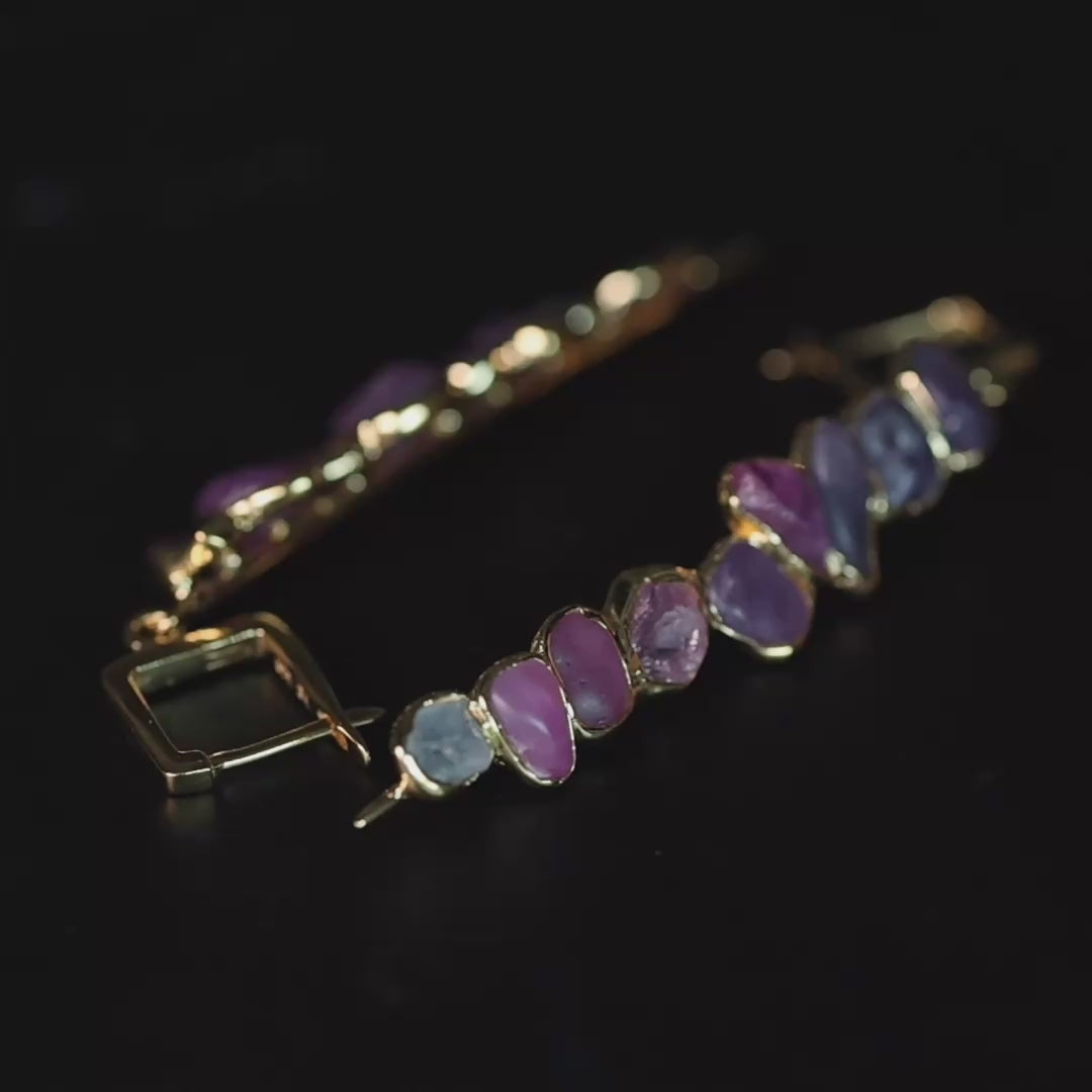 Thera Handcrafted Dangle Earrings with Raw Pink Sapphire in 14K Gold Plated Sterling Silver