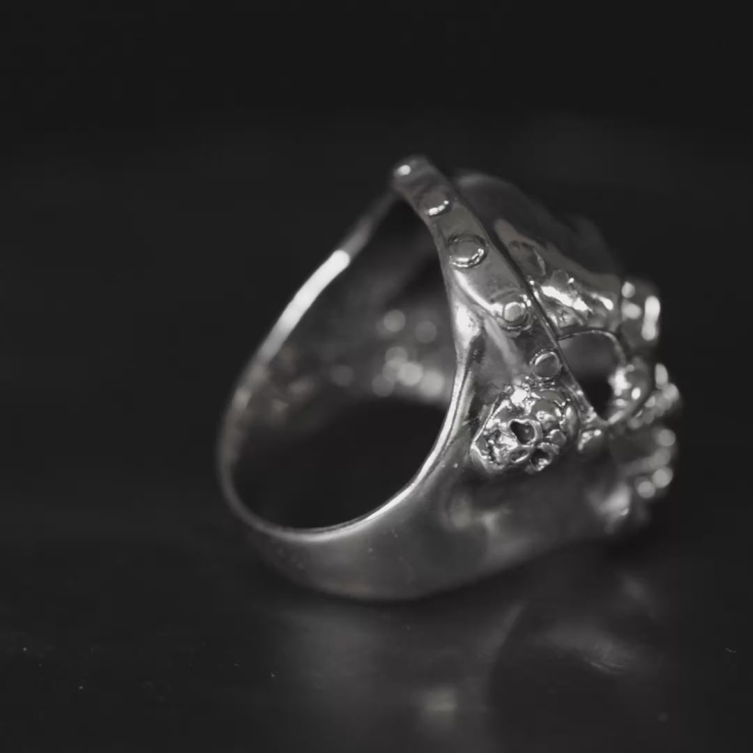 Funeste Oxidized 925 Silver Gothic Skull Ring Inspired by Biker Jewelry