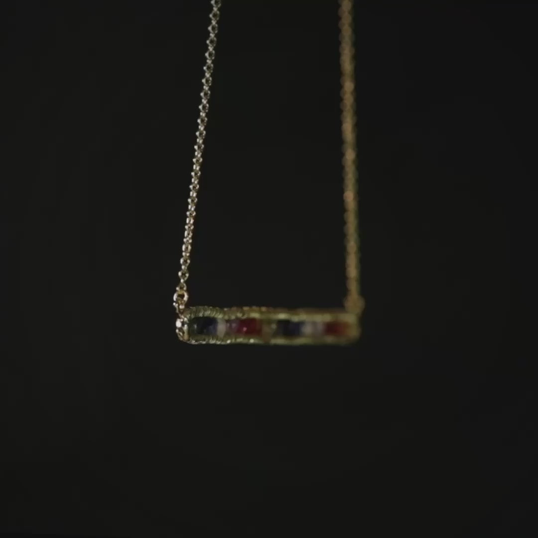 Lithos Gold-Plated Sterling Silver Necklace with Natural Raw Mixed Color Sapphires