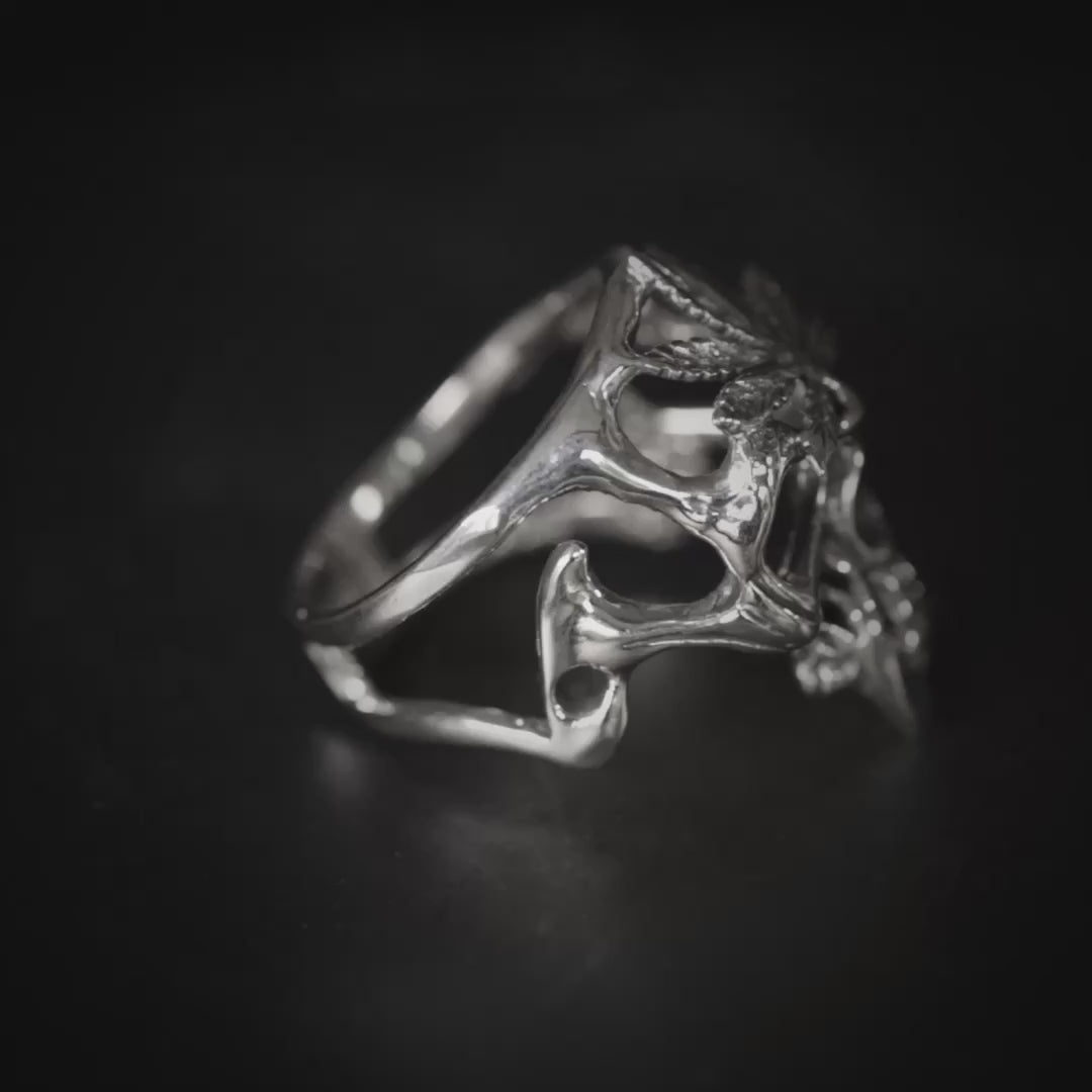 Kuro Sculptural Unisex Oxidized 925 Sterling Silver Skull Ring