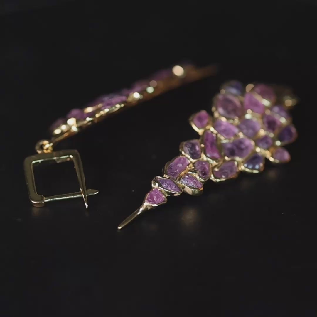Tarina Handcrafted Earrings with Raw Pink Sapphire in 14K Gold Plated Sterling Silver