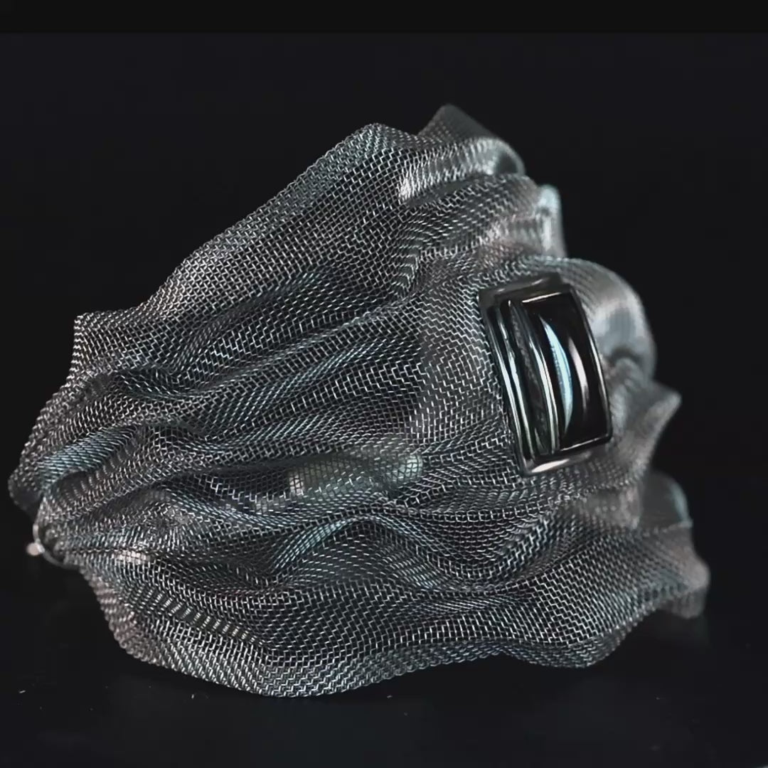 Nuno Limited Edition Silver & Titanium Mesh Bracelet with Natural Smoky Quartz