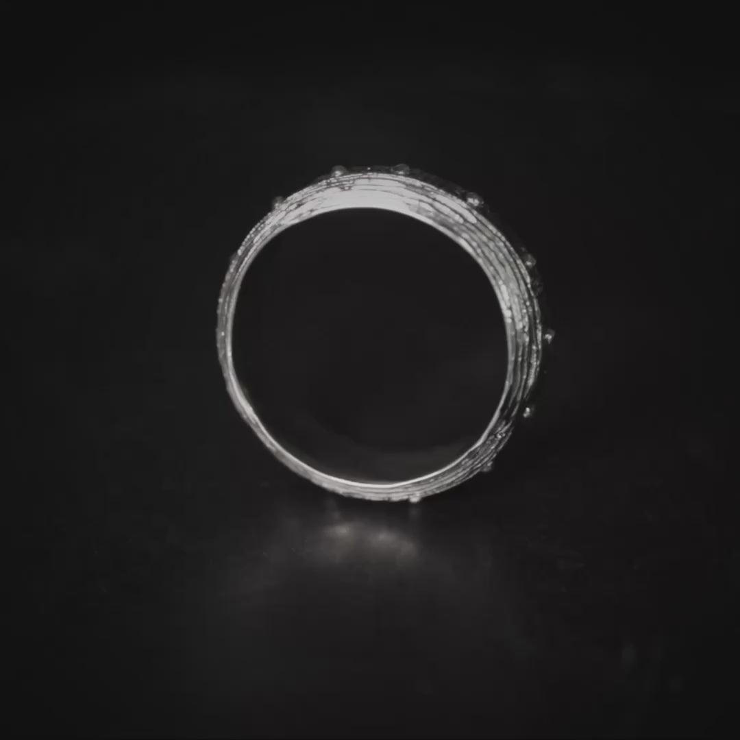 Flumen Unisex Oxidized Silver Thin Ring with Layered Texture and Rivet Details