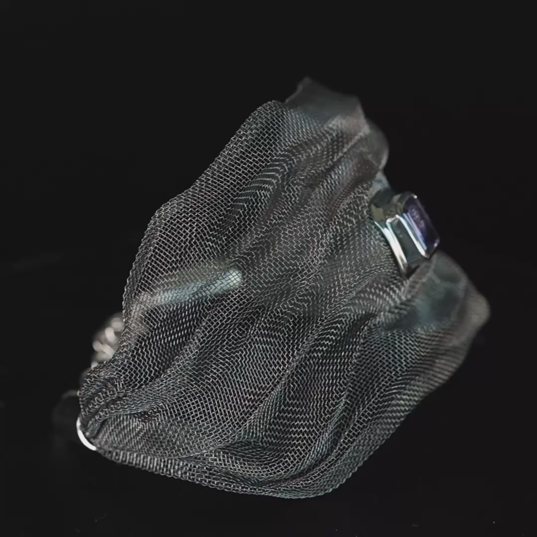 Kinui Limited Edition Silver & Titanium Mesh Bracelet with Natural Amethyst