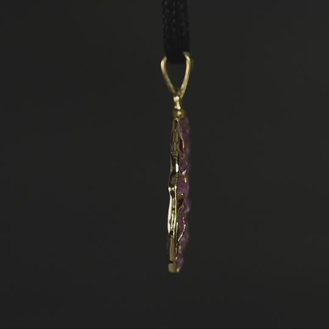 Saori Limited Edition Pendant in Gold Plated Silver with Raw Pink Sapphire & Ruby