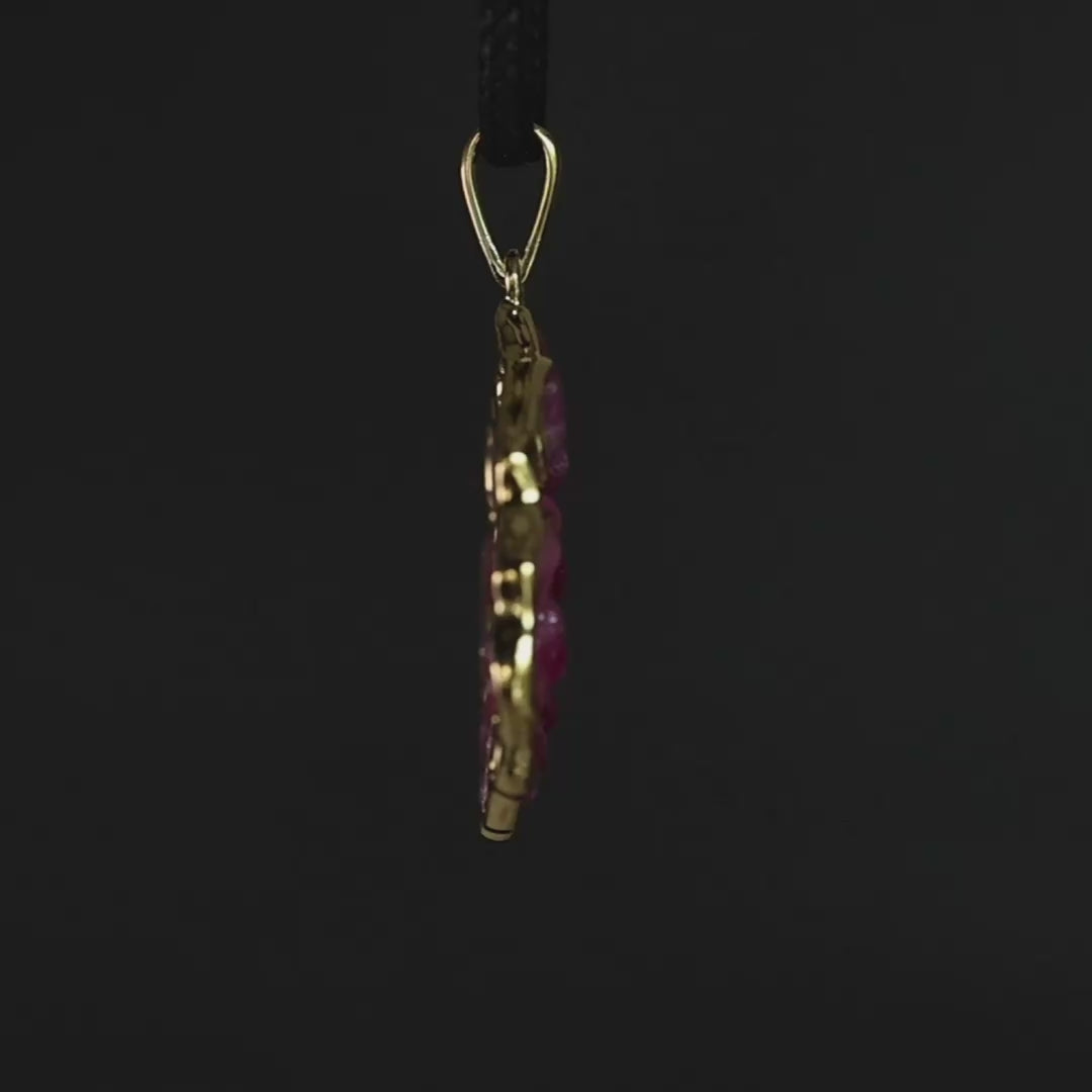 Saori Handcrafted Disc Pendant in Gold Plated Silver with Raw Pink Sapphire