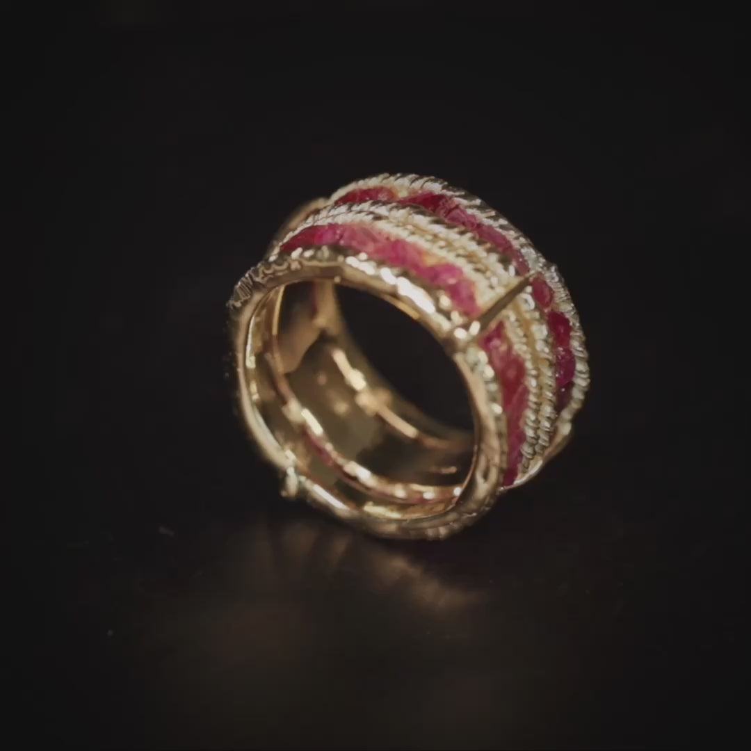 Tartine Wide Band Gold Plated Silver Ring with Natural Raw Ruby