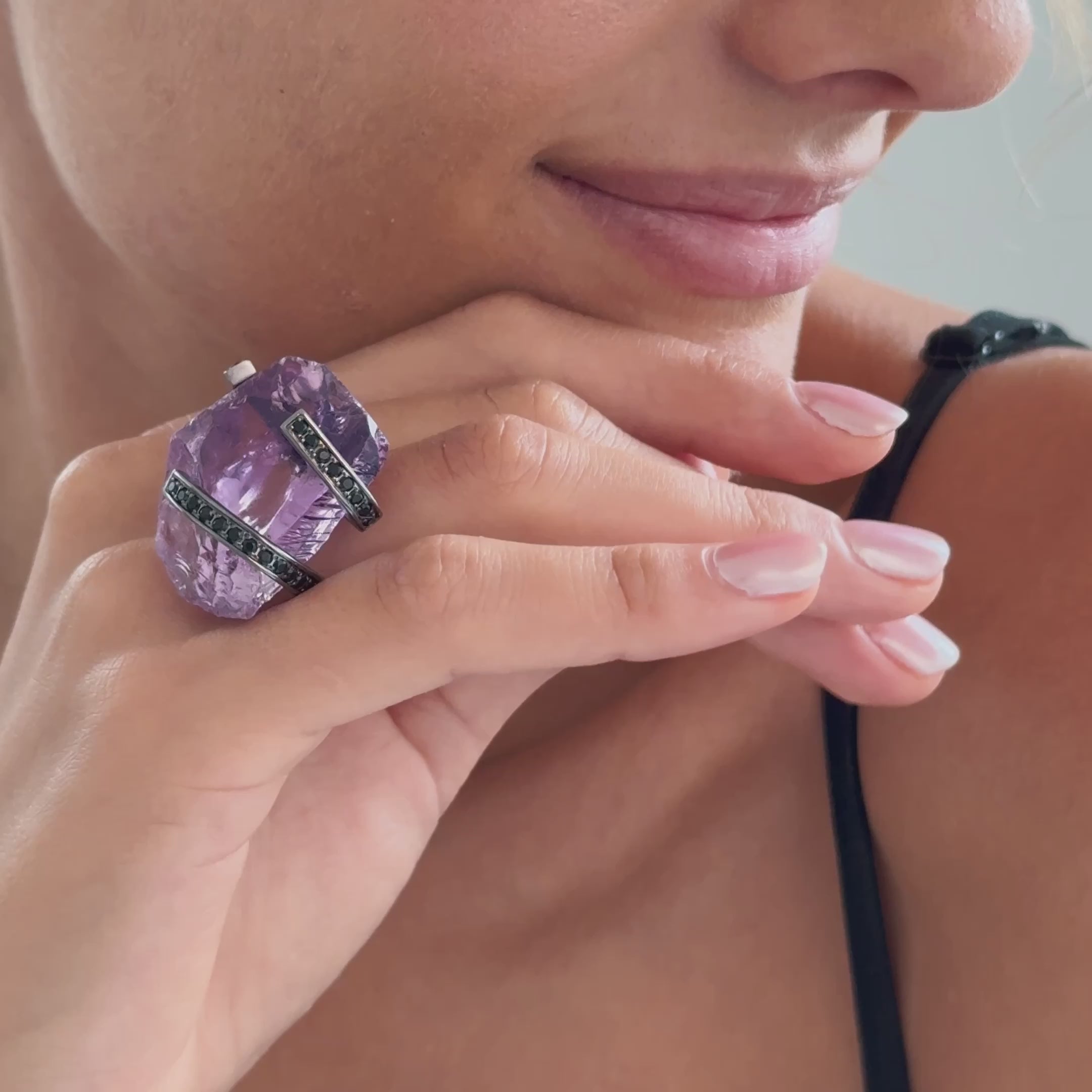 Saatus Rough Amethyst and Spinel Ring