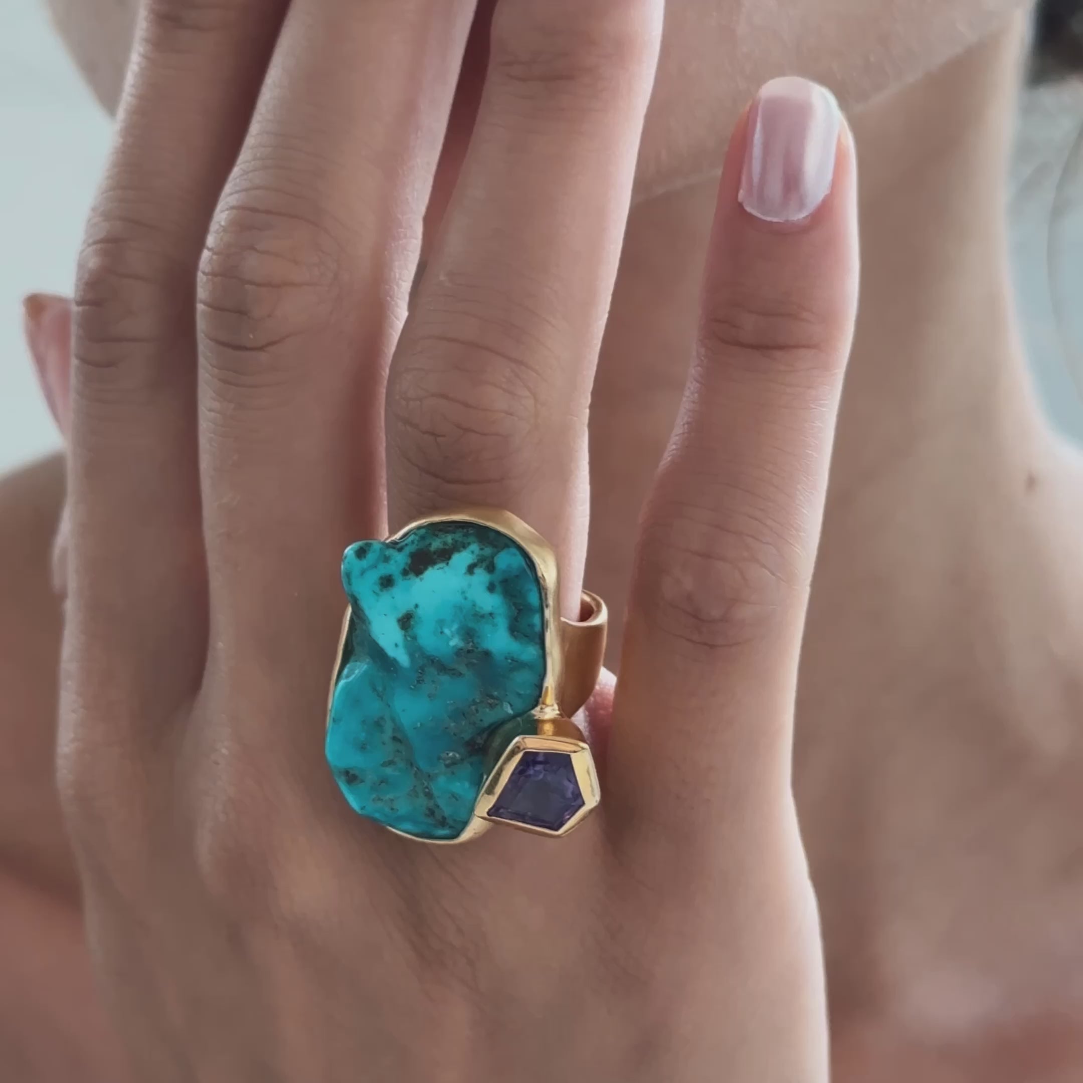 Jorde Rough Turquoise and Amethyst Ring