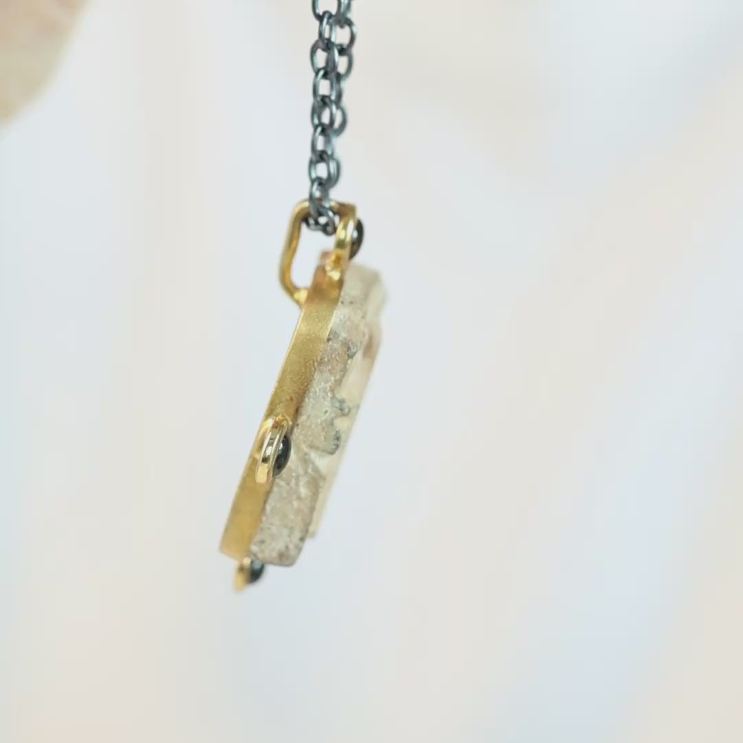 Hagios Sterling Silver Pendant with Ancient Byzantine Stone Cross, Tourmaline & Sapphire