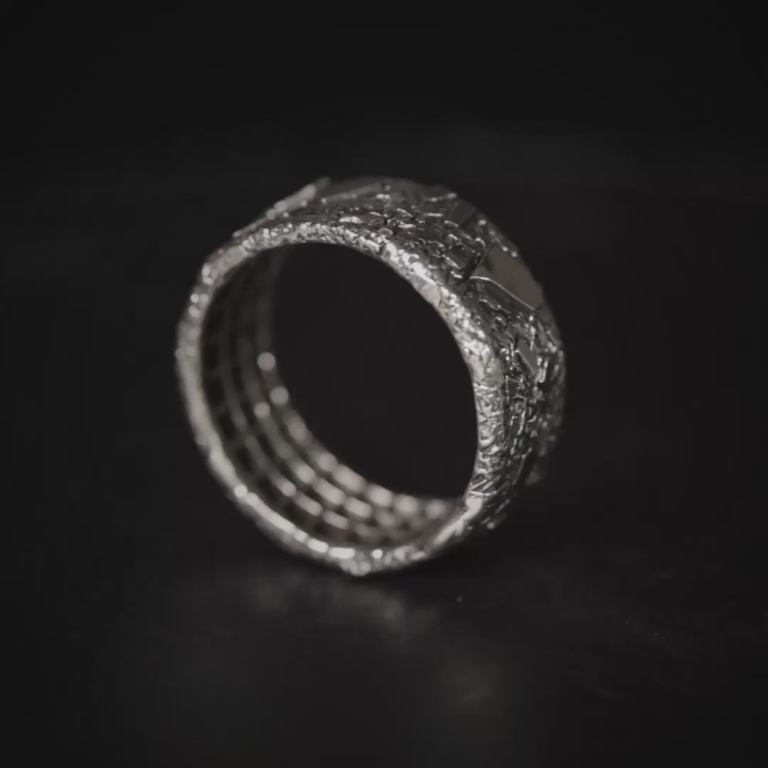 Cretonne Oxidized 925 Silver Ring with Fragmented Mica-Like Texture