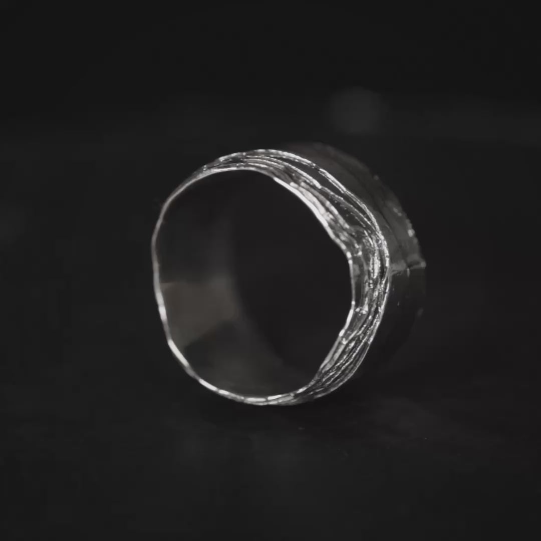 Brocante Oxidized 925 Silver Ring with Shiny Layered Texture