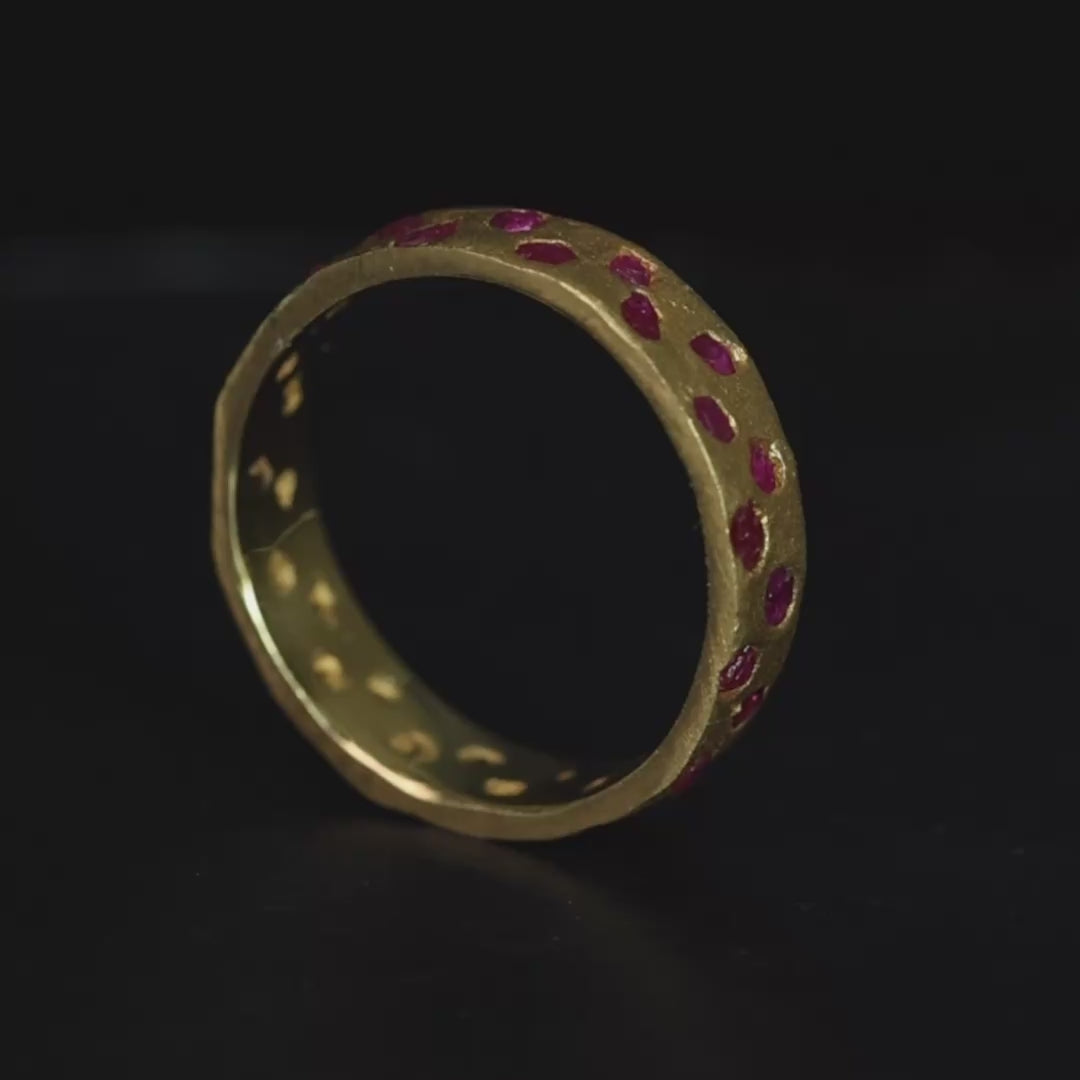Cyrene Handmade Ring with Raw Ruby Crystals Fused into the 14K Gold Plated Sterling Silver Band