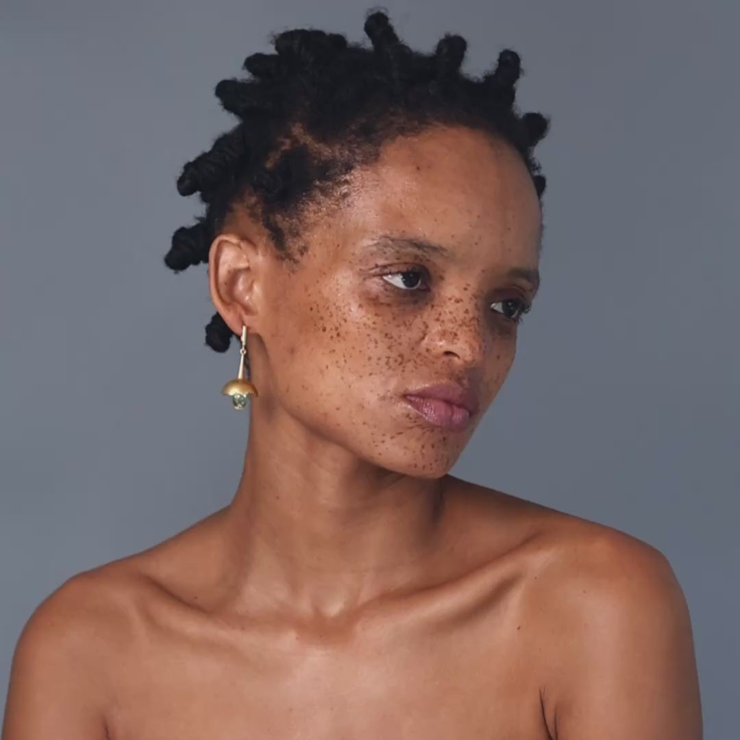 Gobl Core Sculptural Bell Earrings in Sterling Silver with Green Amethyst