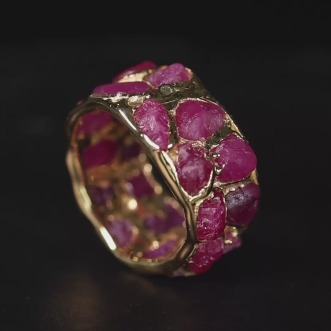 Enyo Handcrafted Barrel Ring with Rough Pink Sapphire in 14K Gold Plated Silver