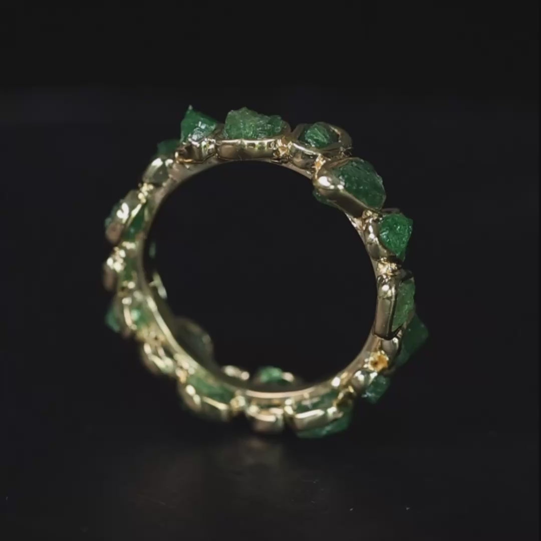 Harita Minimalist Stackable Ring with Raw Green Tsavorite in Sterling Silver with 14K Gold Plating
