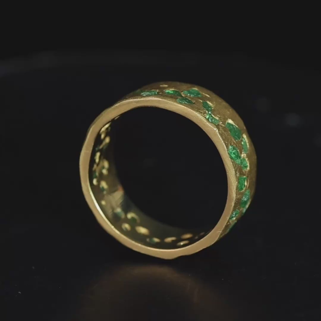 Pyra Barrel Ring with Raw Tsavorite Fused into the 14K Gold Plated Sterling Silver Band