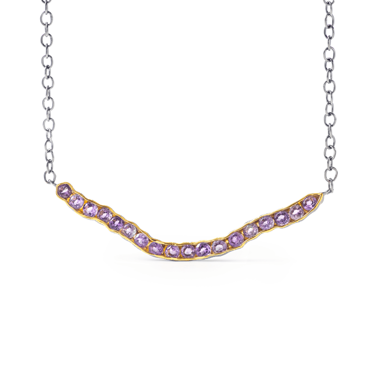Rigzee Modern Silver Necklace, Co-Designed with Your Choice of Gemstone & Plating: Amethyst, Blue Topaz, Peridot, Rhodolite, Smoky Quartz, Citrine, White or Black Rhodium, Gold