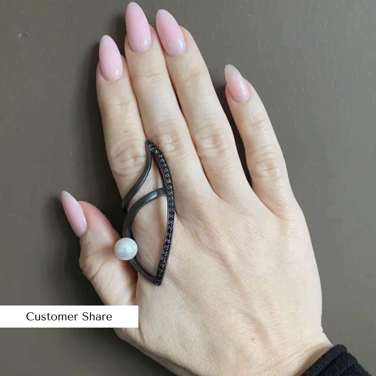 Rohana Iconic Design Black Silver Ring with Cultured Freshwater Pearl and Black Spinel