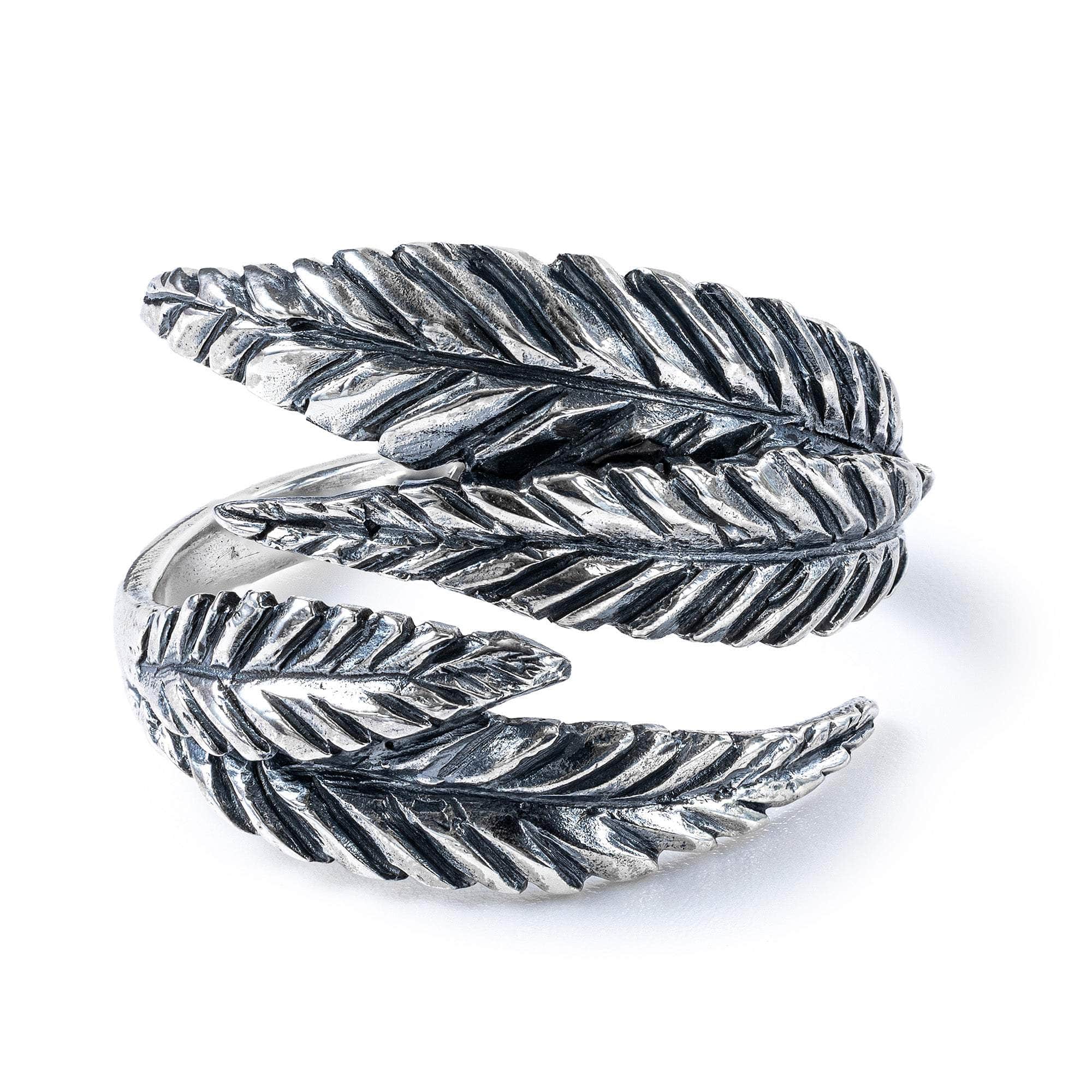 Skadi Unisex Oxidized 925 Silver Ring with Overlapping Leaf Design