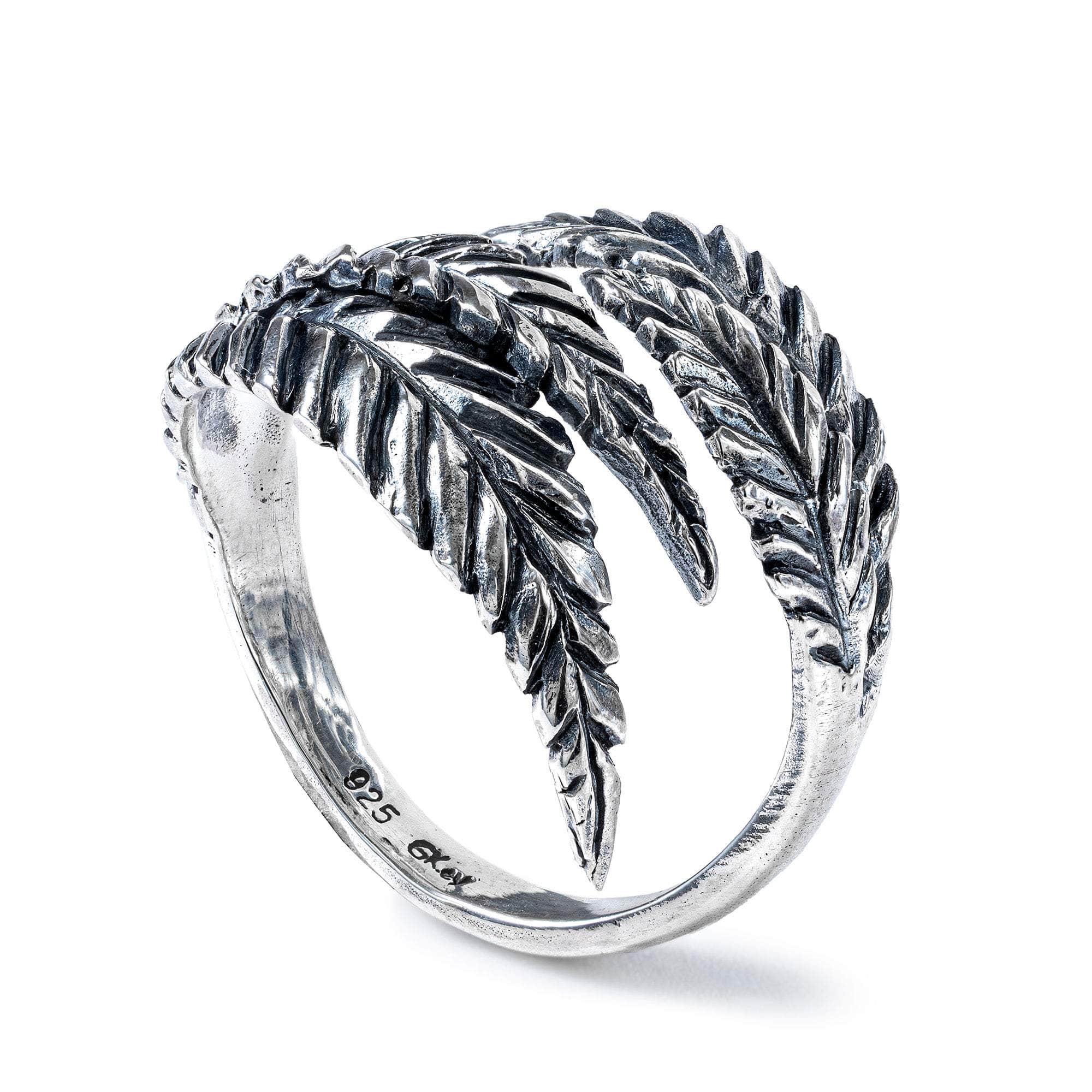 Skadi Unisex Oxidized 925 Silver Ring with Overlapping Leaf Design