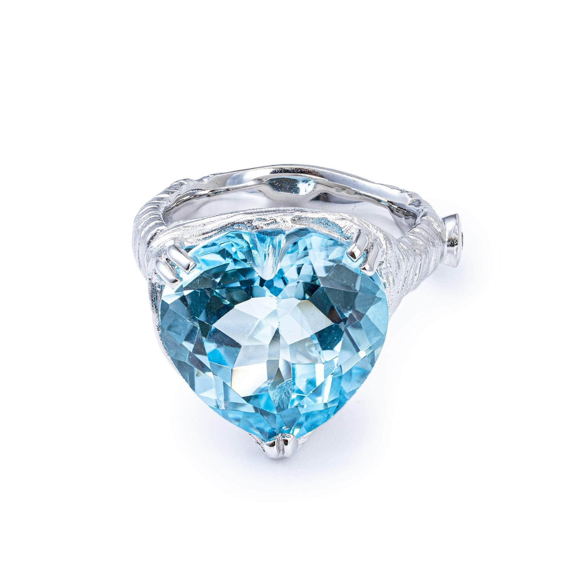 Skyra Textured 925 Silver Ring with Natural Heart-cut Blue Topaz