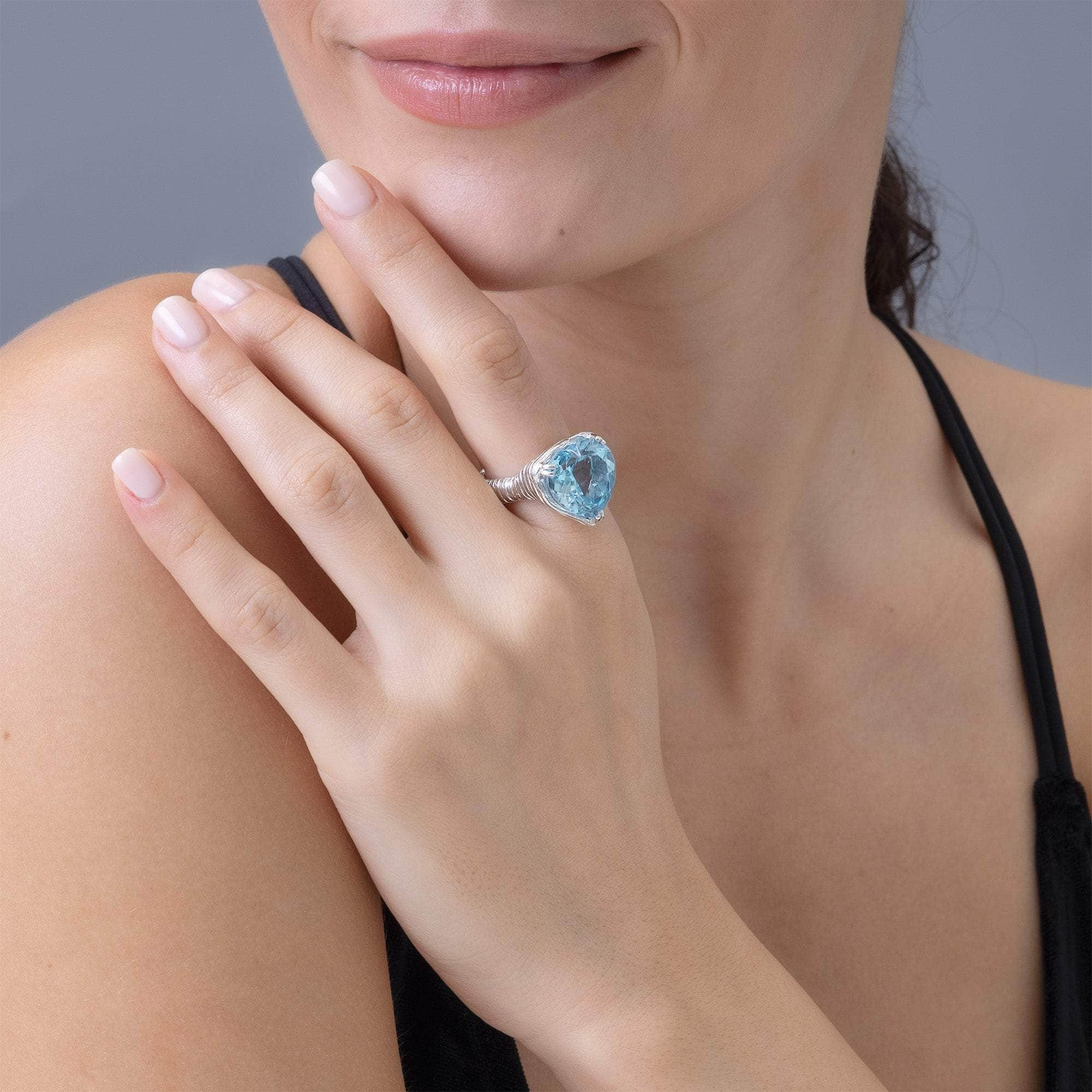 Skyra Textured 925 Silver Ring with Natural Heart-cut Blue Topaz