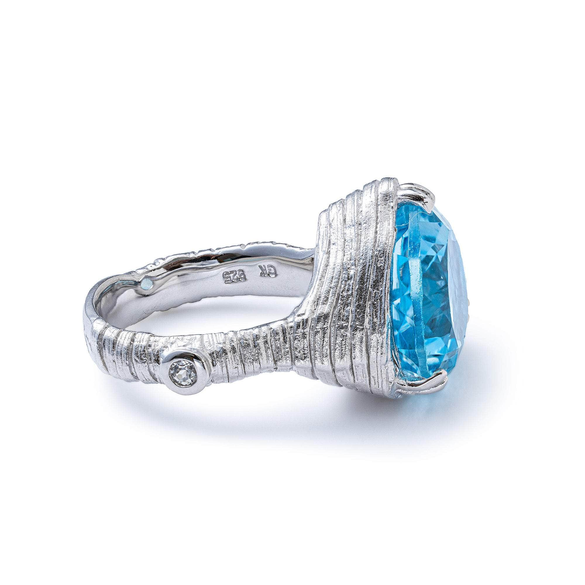 Skyra Textured 925 Silver Ring with Natural Heart-cut Blue Topaz